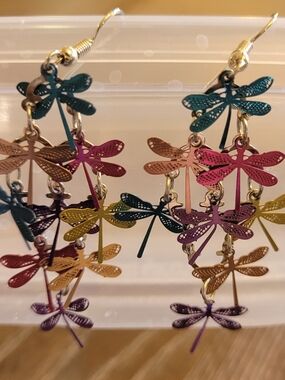 Multi-Color Dragonfly Dangle Earrings, NWOT